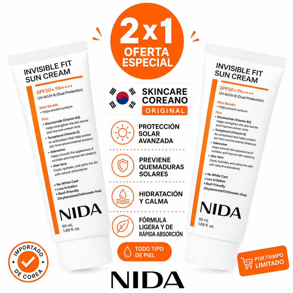 2X1 | NIDA®  Protector Solar Coreano  SPF50+ | Invisible Fit